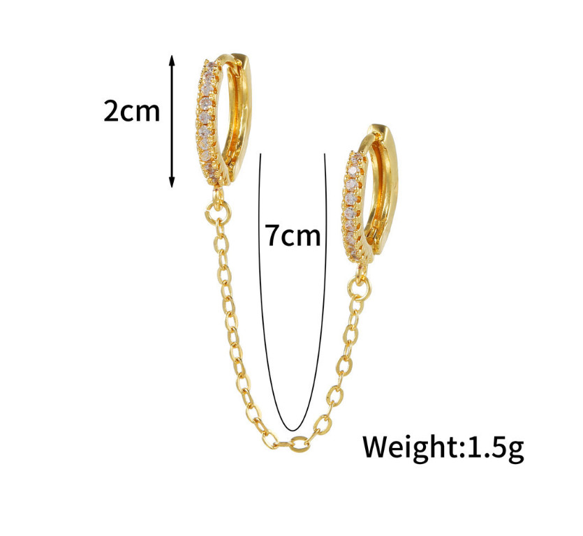 Sterling Silver CZ Double Huggie Hoop Chain Linked Earrings for 2 Ear Holes PE60
