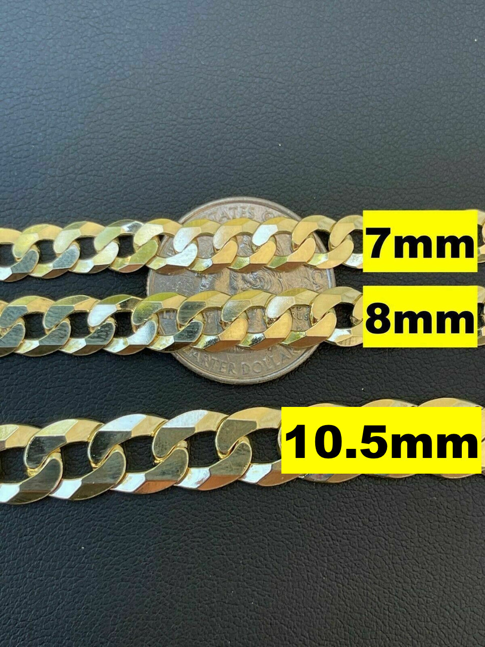 Real 14k Gold Plated Solid 925 Sterling Silver Flat Cuban Bracelet Mens Ladies