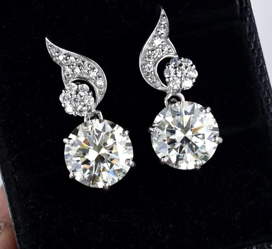 12 Ct Certified Treated White Diamond Solitaire Earrings 14k White Gold Plated