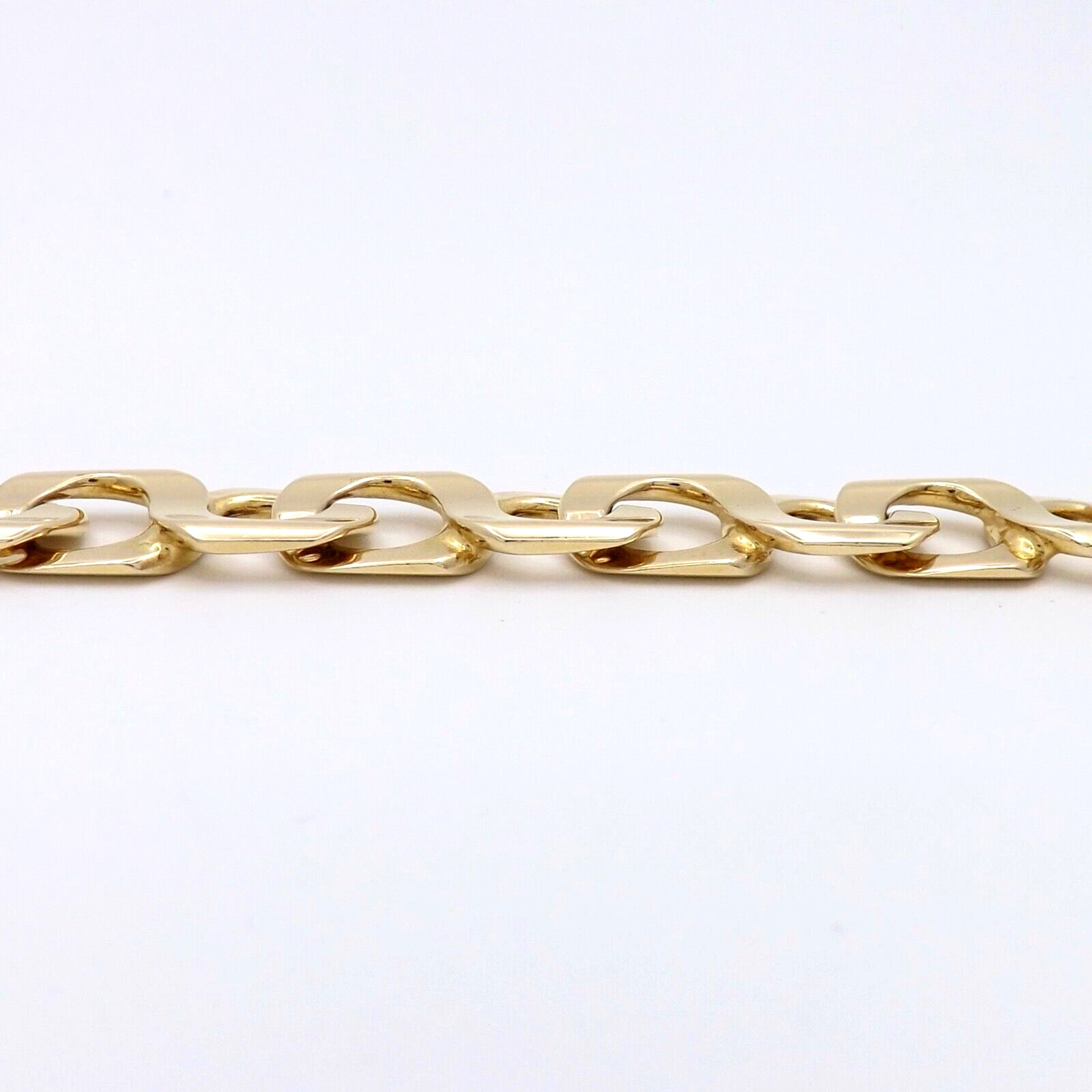 Solid 14K Gold Tiger Eye Link Bracelet Mens 9in Long 7mm Heavy 52.2gr Italy New