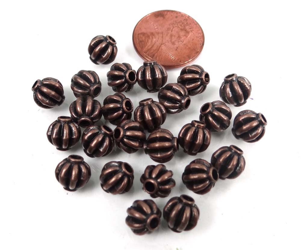 20 Antique Copper Pewter Lantern Melon Spacer 7mm Buddhist Beads