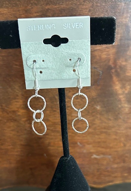 Sterling Silver 92.5 Earrings, 2 textured rings, 12mm wide