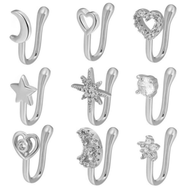 9PCS U-Shaped Nose Clip Nose Rings No Holes Needed Non-Pierced Hoop Body Jewelry