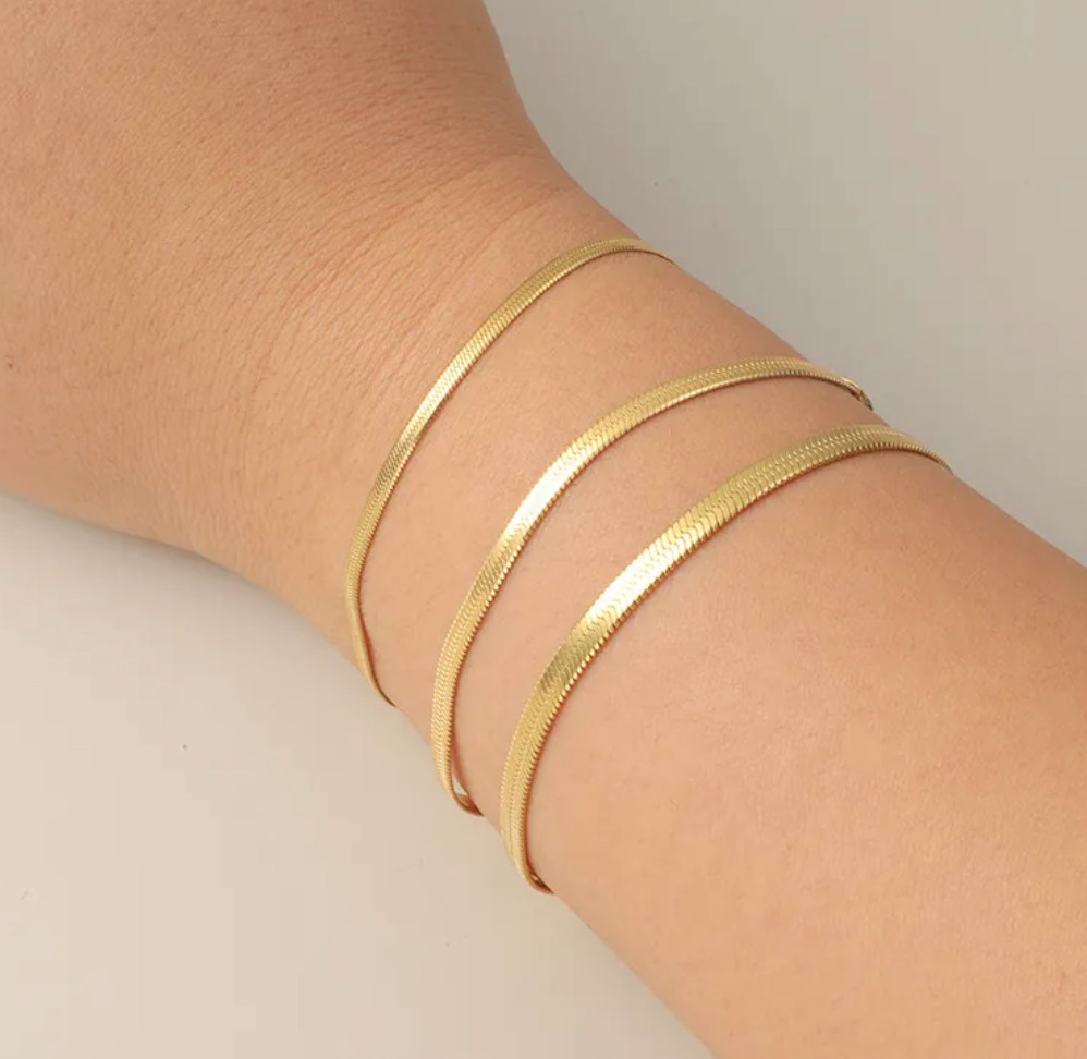 Minimalist Herringbone Chain Bracelet Stainless Steel in Silver, Rose, or Gold