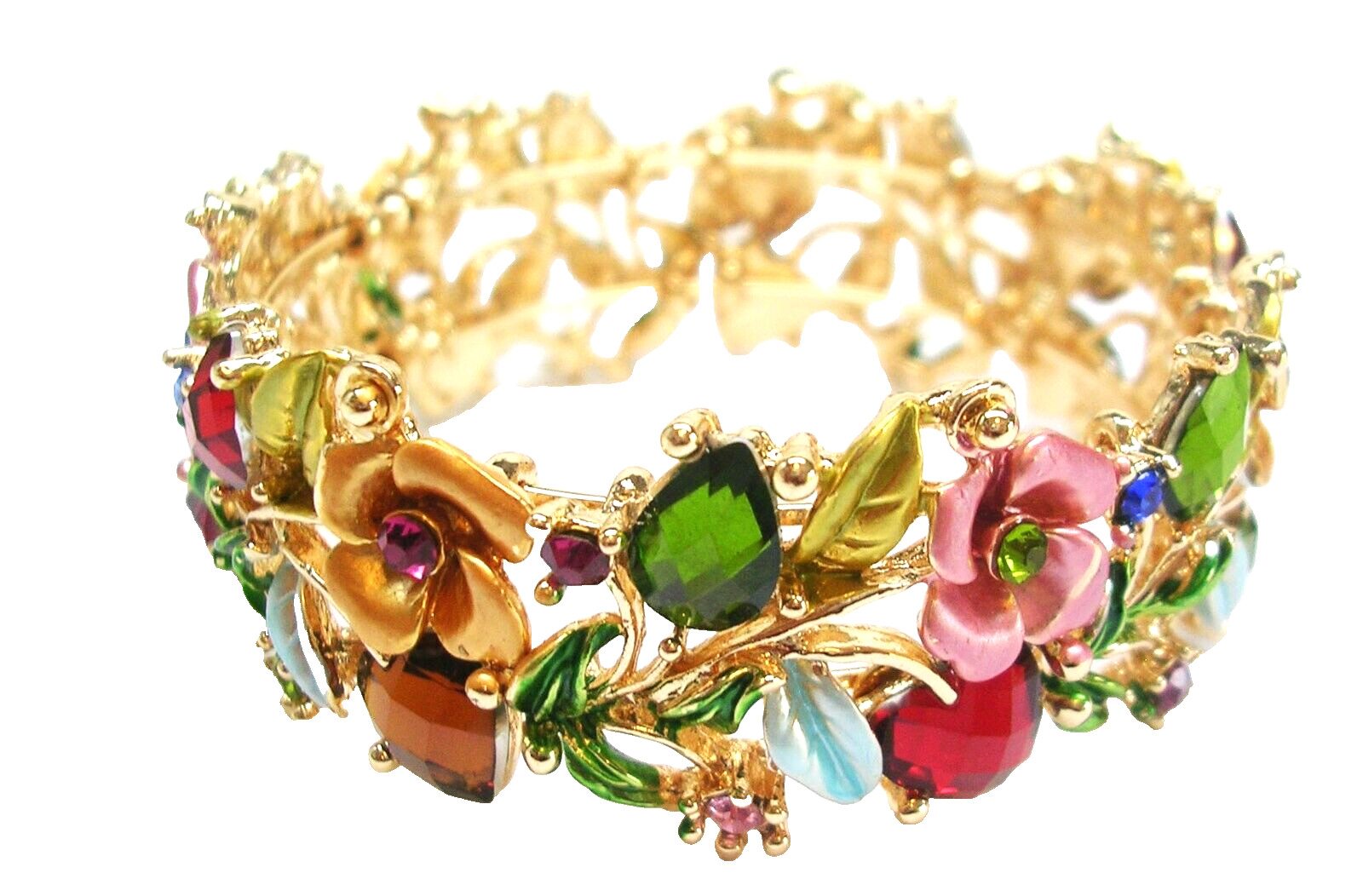 Joan Rivers Hearts and Flowers Bracelet 7 1/2″ Gold tone PINK & COPPER