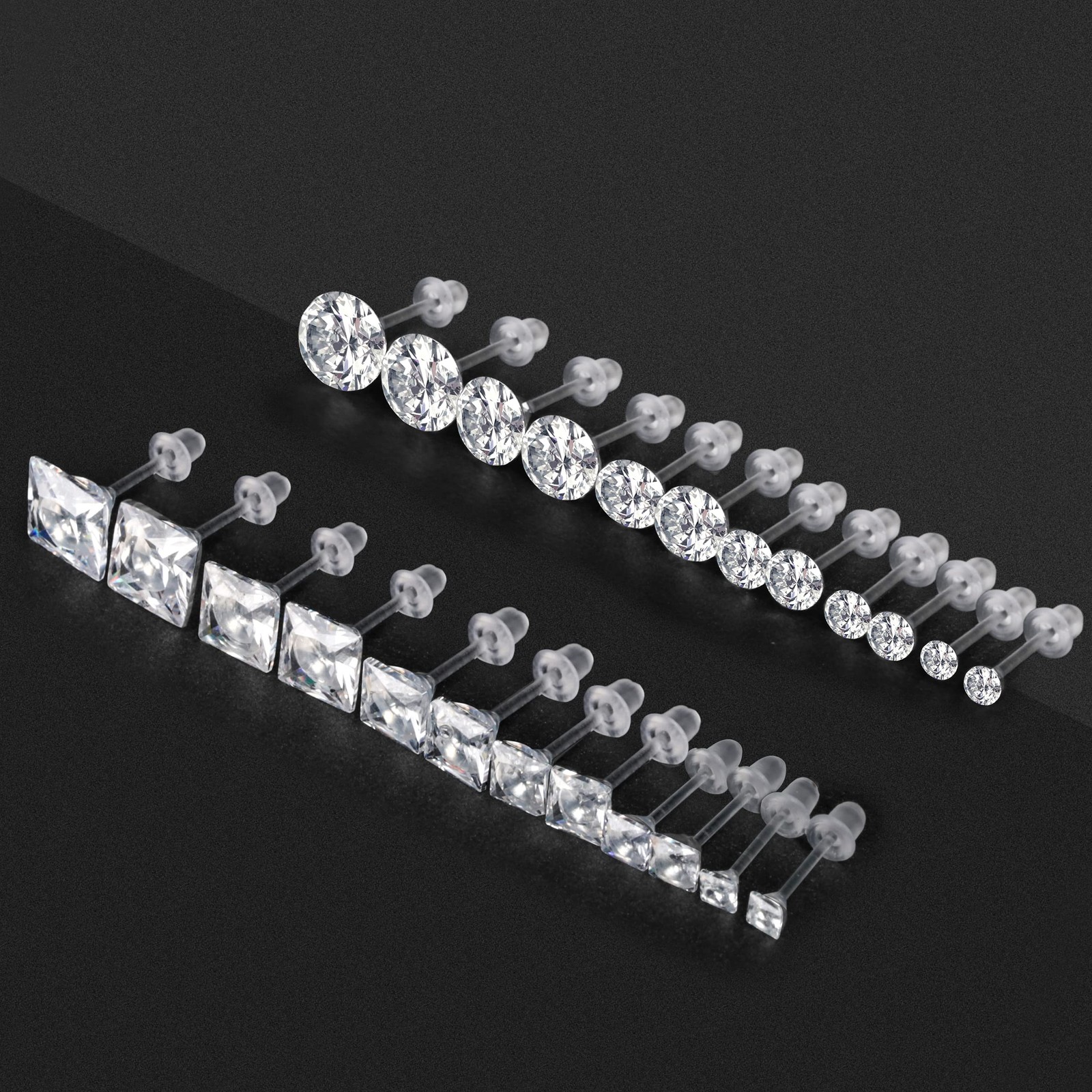 EIELO 12Pairs Clear Plastic CZ Studs Earrings for Women Men Acrylic Post Hypoall