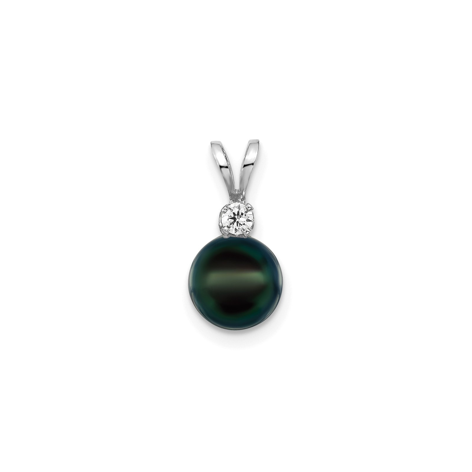 14k White Gold Pendant Black Tahitian Pearl Diamond Accent Necklace for Women