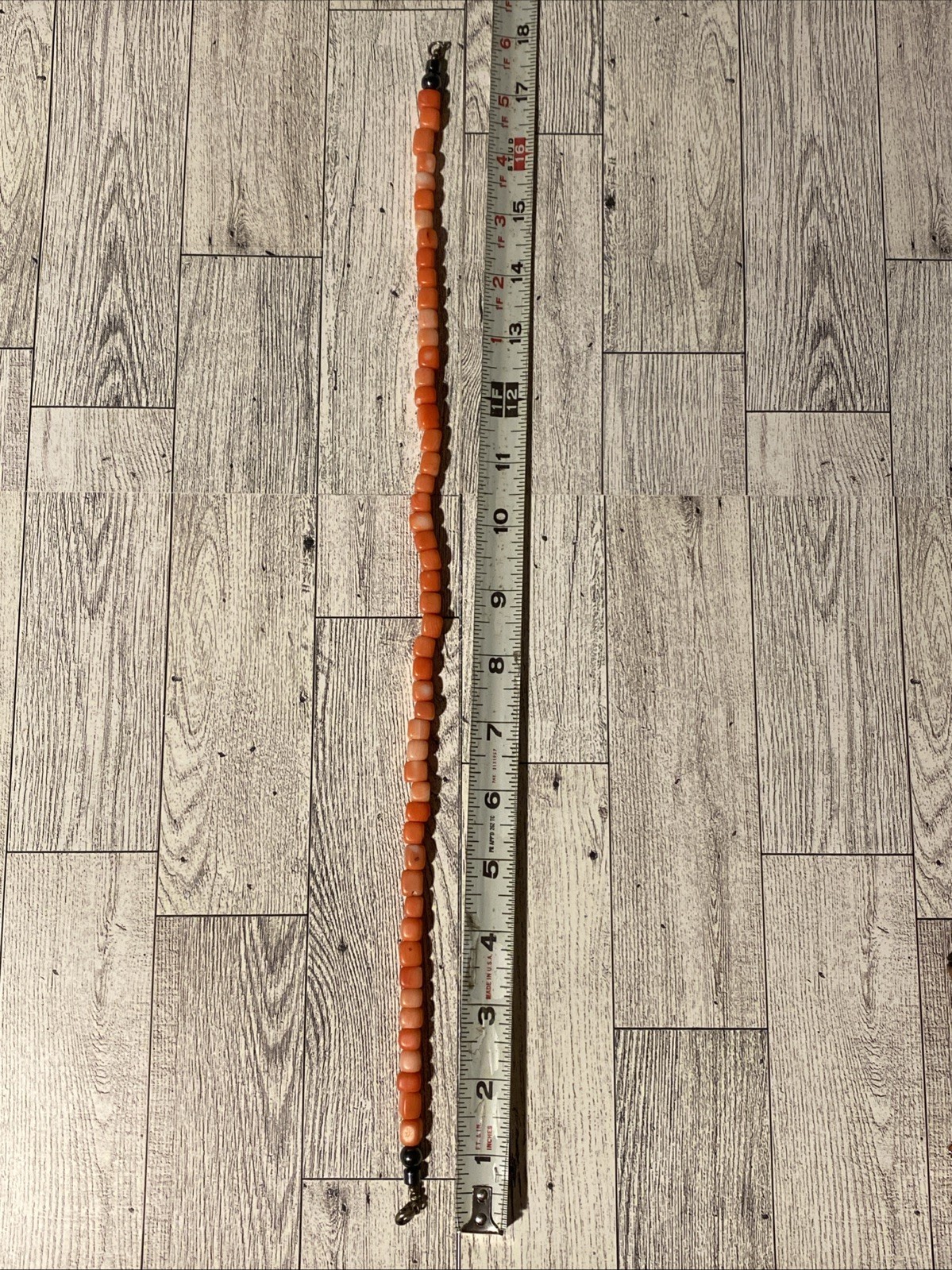 Salmon Bamboo Coral Cube Sterling Silver Closure 18” Bead Necklace Boho