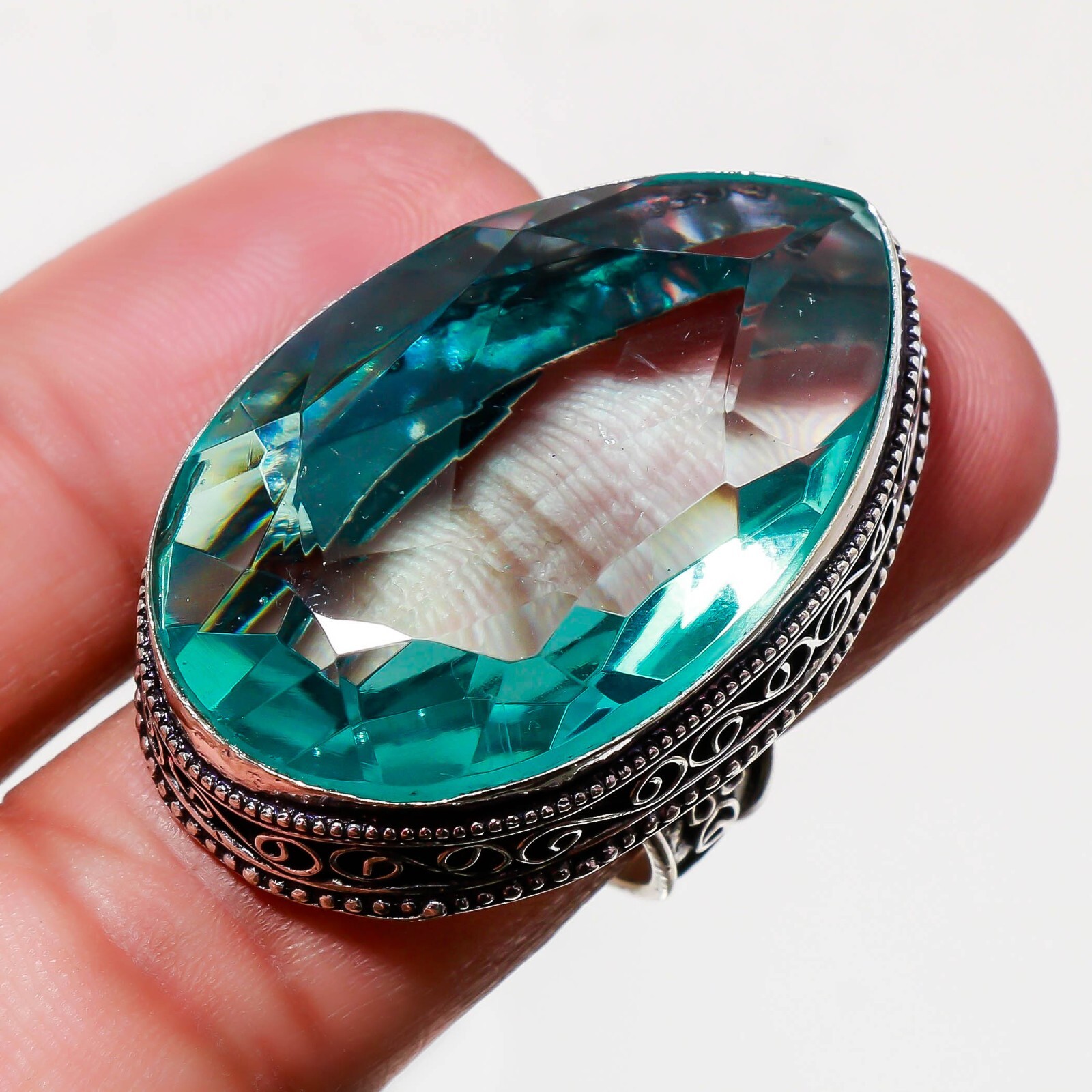 Aqua Apatite Gemstone 925 Silver Handmade Jewelry Ring Size 9