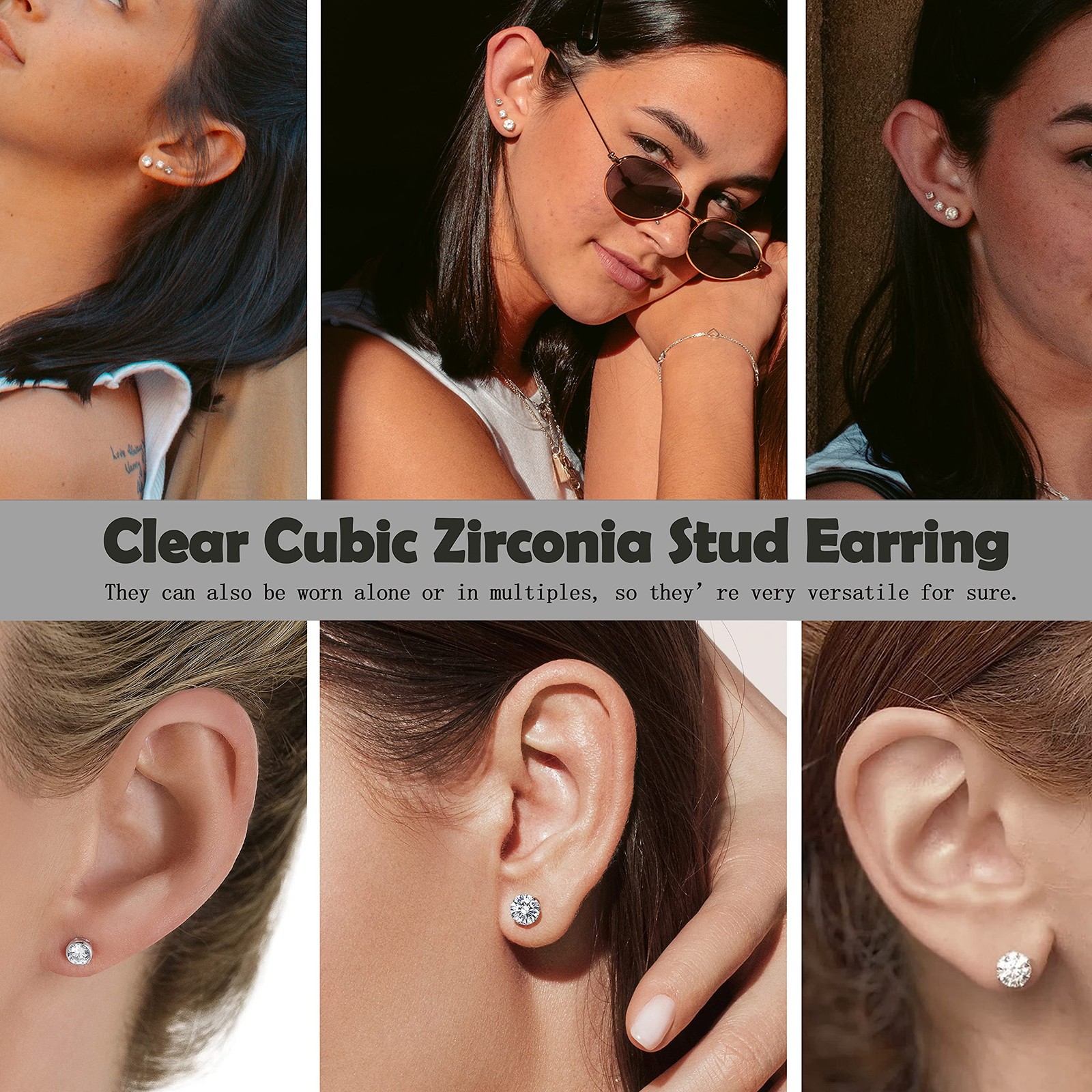EIELO 12Pairs Clear Plastic CZ Studs Earrings for Women Men Acrylic Post Hypoall