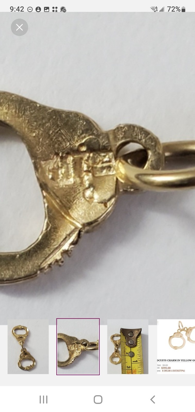 Vintage Rembrandt Solid 10K Yellow Gold Handcuffs Charm Pendant RJC 10Kt 1.35g