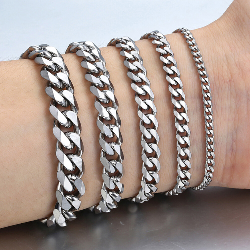 Men’s Chain 3/5/7/9/11mm Stainless Steel Bracelet Silver Curb Cuban Link 7-9″