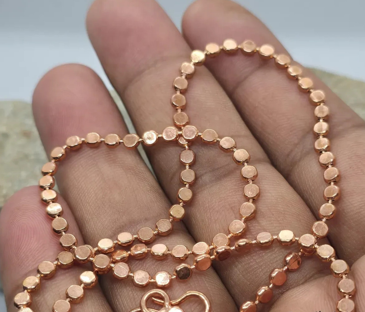 9 inch Pure Copper Flat Round Bead Chain Anklet, Healing Jewelry, Spiritual
