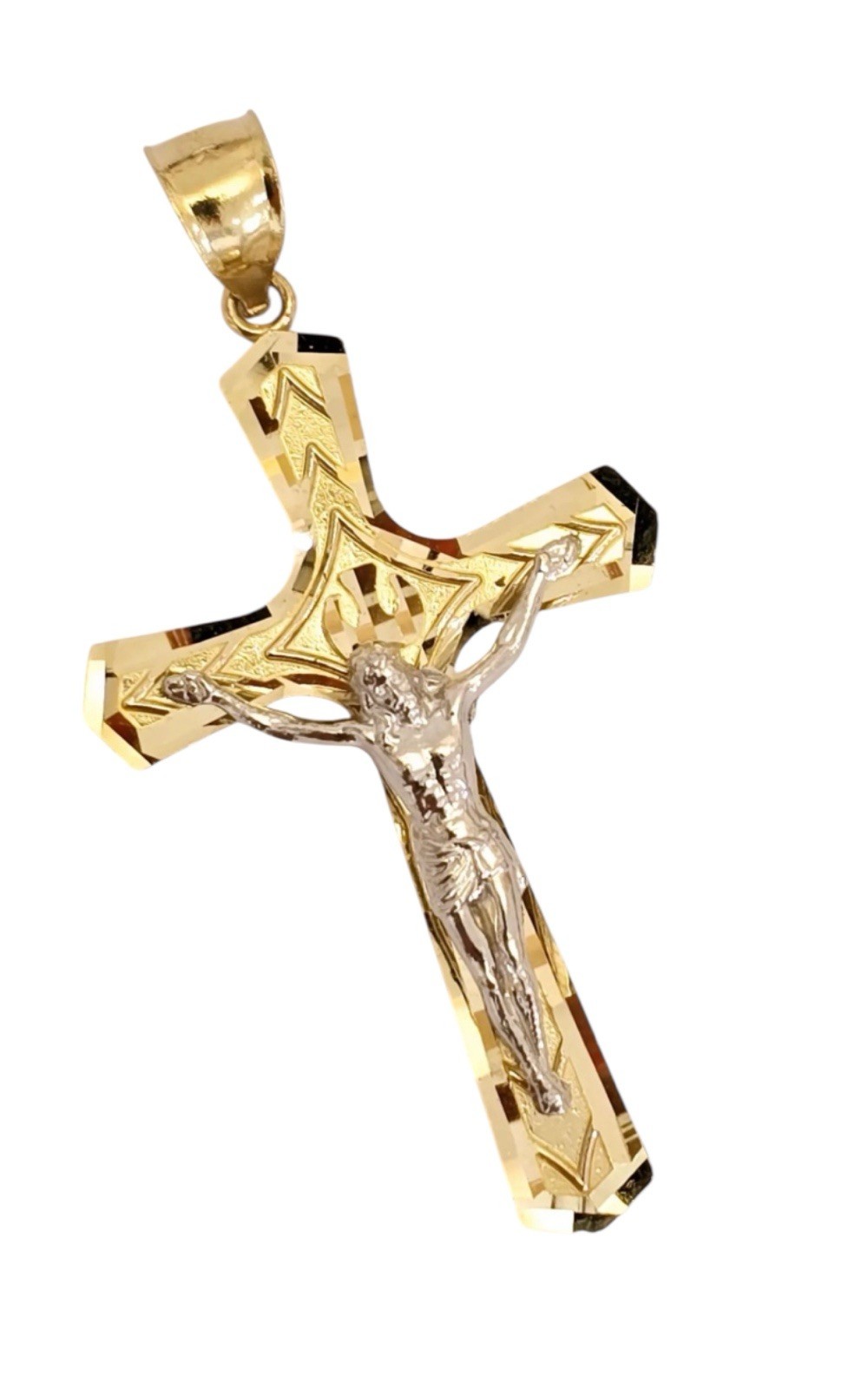14k Real 2 Tone Solid Gold Jesus Crucifix Religious Traditional Cross Pendant