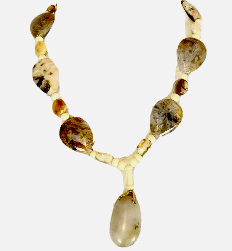 Agate Stone Choker Necklace and Bracelet Set Artisan Made Hand Polished