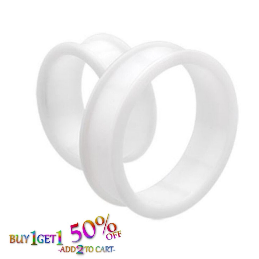 Pair 12g-50mm WHITE SILICONE FLAT FLARE TUNNELS Double Gauges Thin Flesh 2010