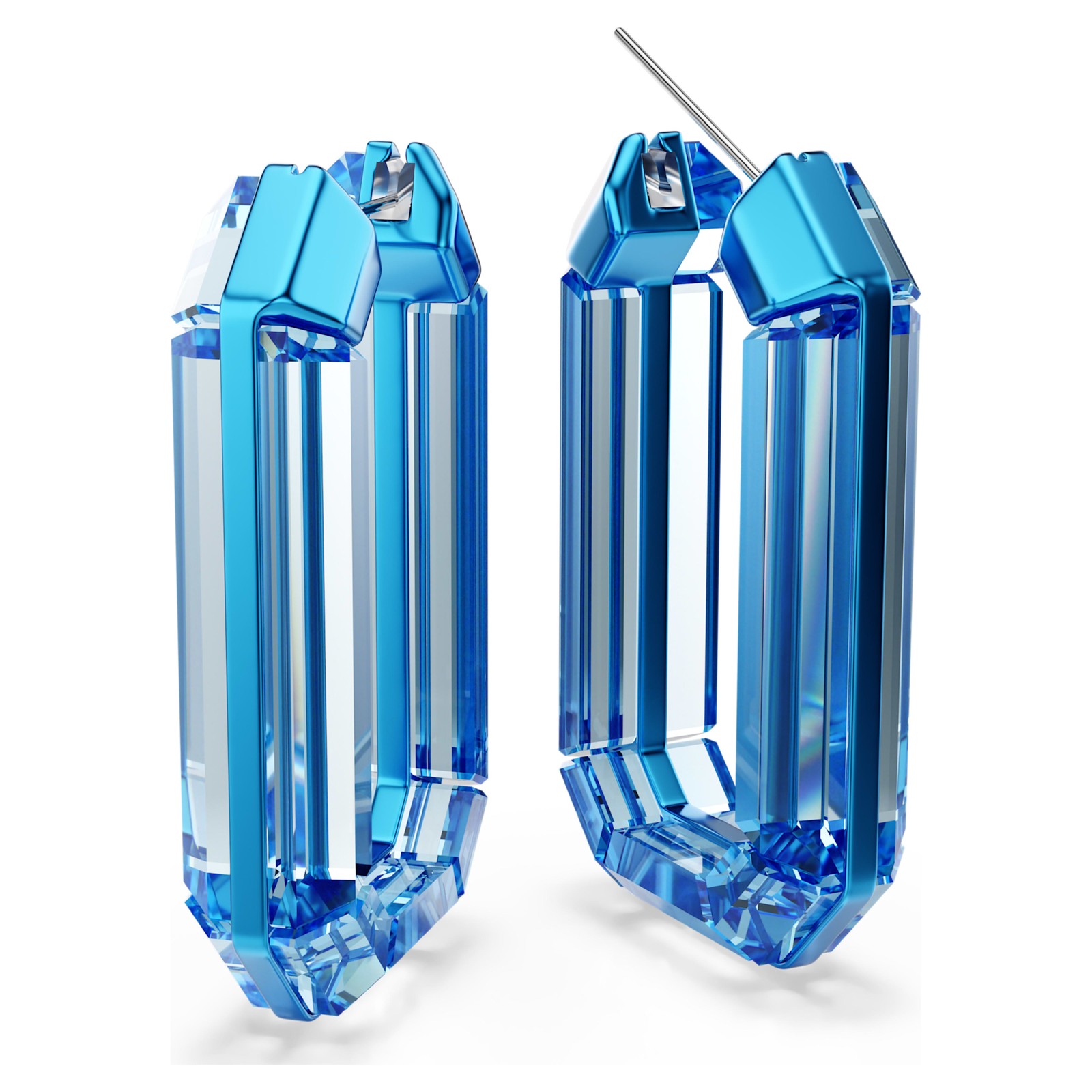 Swarovski Lucent Blue Octagon Crystals Statement Hoop Earrings Geometric 5633950