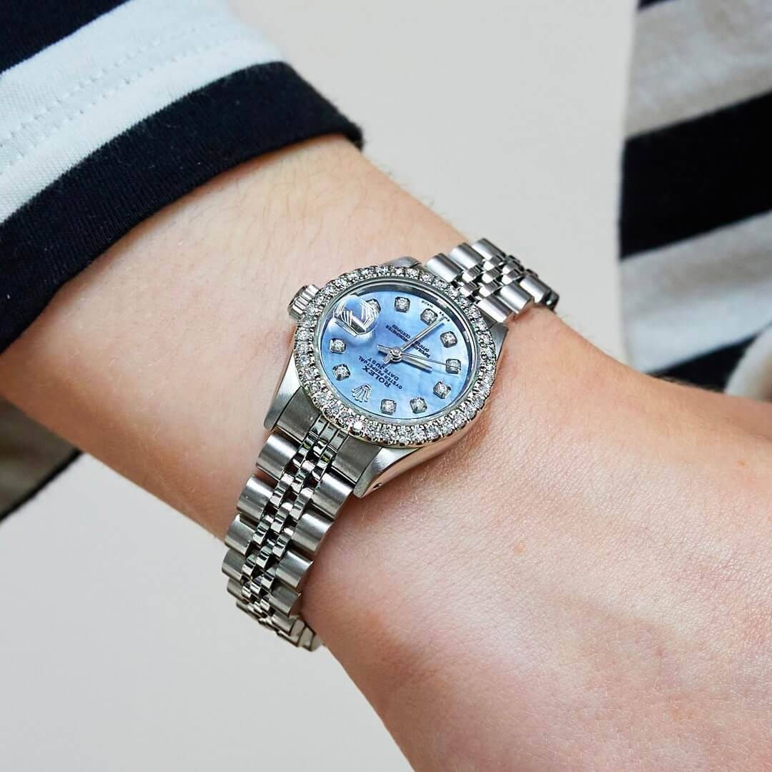 Rolex Datejust Custom Blue MOP Diamond Dial Bezel Jubilee Band 26mm Watch