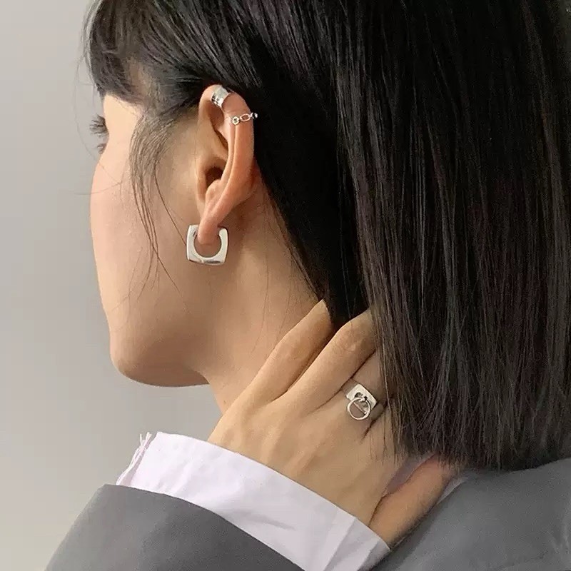 925 Sterling Silver Square Huggie Hoop Earrings Minimalist Small Hoops 472