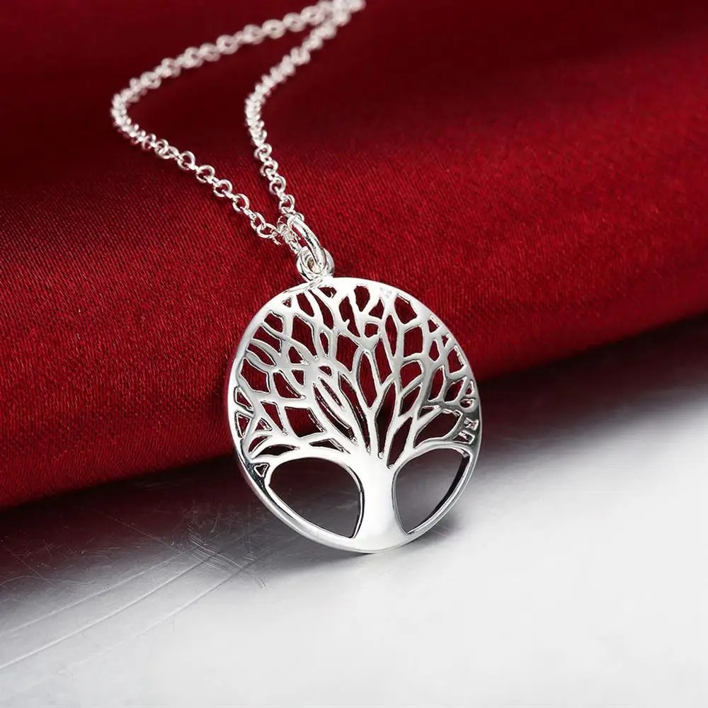 925 Sterling Silver Round Leaf Jewelry Set Earrings Necklace for Women Gift