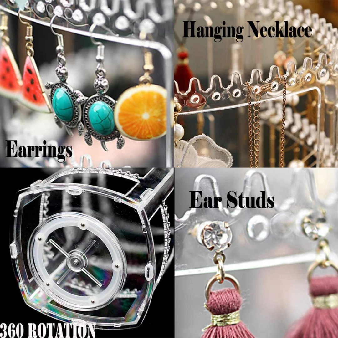 Sooyee 360 Rotating Earring Holder and Jewelry Organizer, 4 Tiers Jewelry Rack D