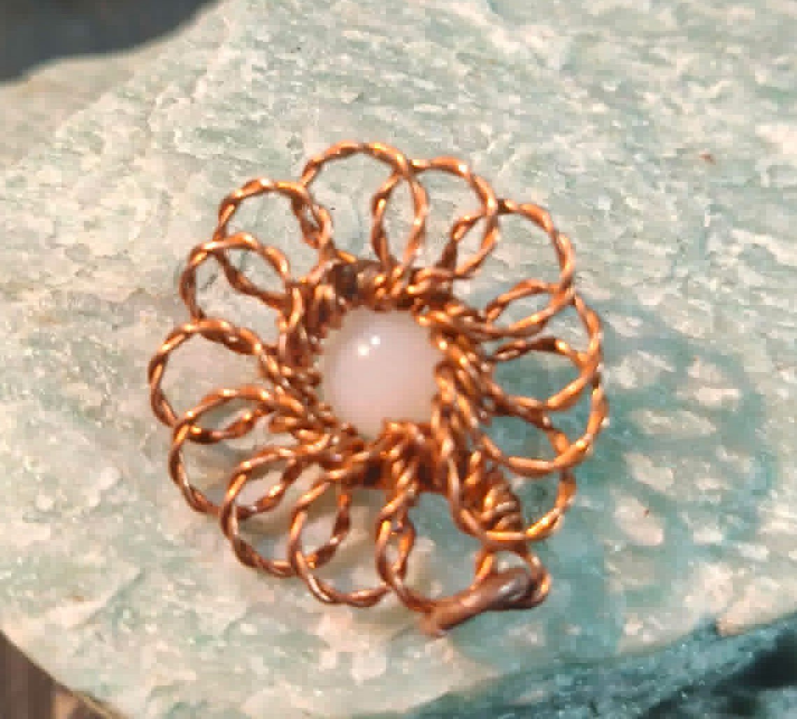 Flower Pendant Copper Daisy Wire Wrapped Mandala Jade Energy Lucky Jewelry #PM3