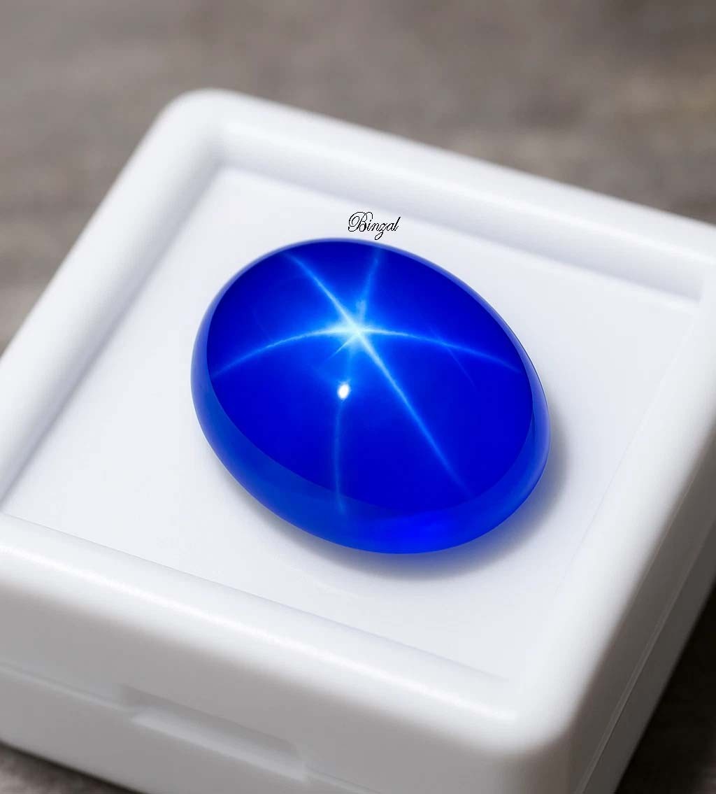 Natural Blue Star Sapphire Six Rays 14 Carat Cabochon Oval Shape Loose Gemstone