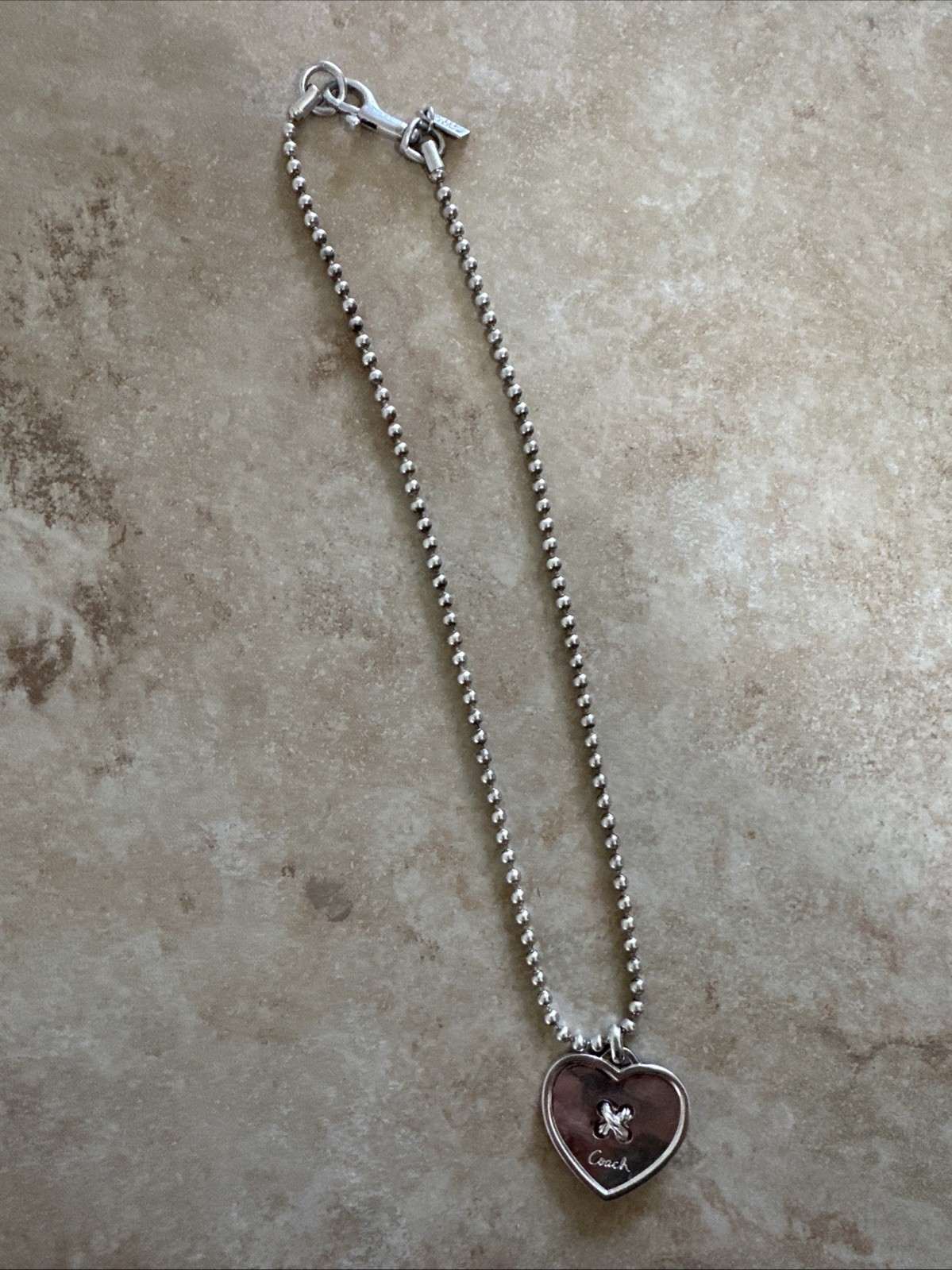 Vintage Y2K Sterling Silver Authentic Coach Heart Button Pendant Necklace