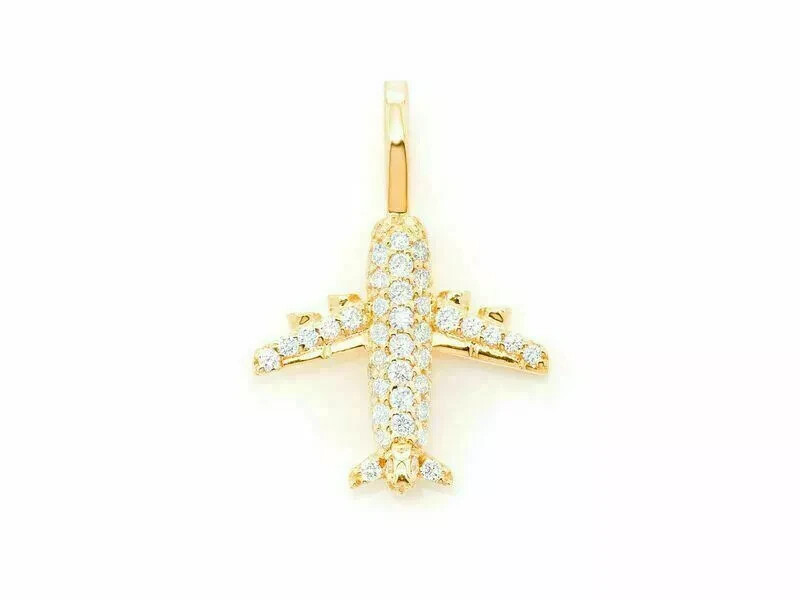 1.2CT Round Diamond Airplane Shape Pendant With Free Chain 14K Yellow Gold Over