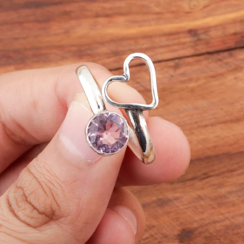 Amethyst 925 Sterling Silver Band& Statement Ring Handmade Ring All Size-U-151