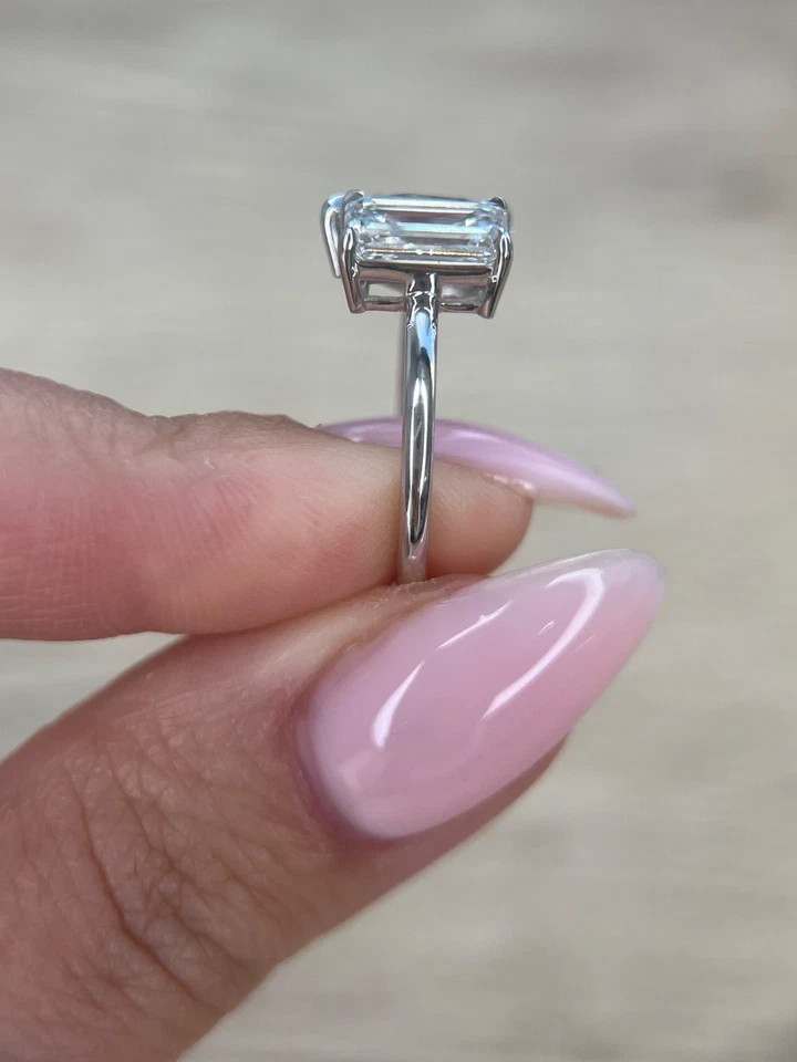 Pear & Emerald Cut Diamond Ring 14k White Gold 4 Ct Lab Grown IGI VVS E F