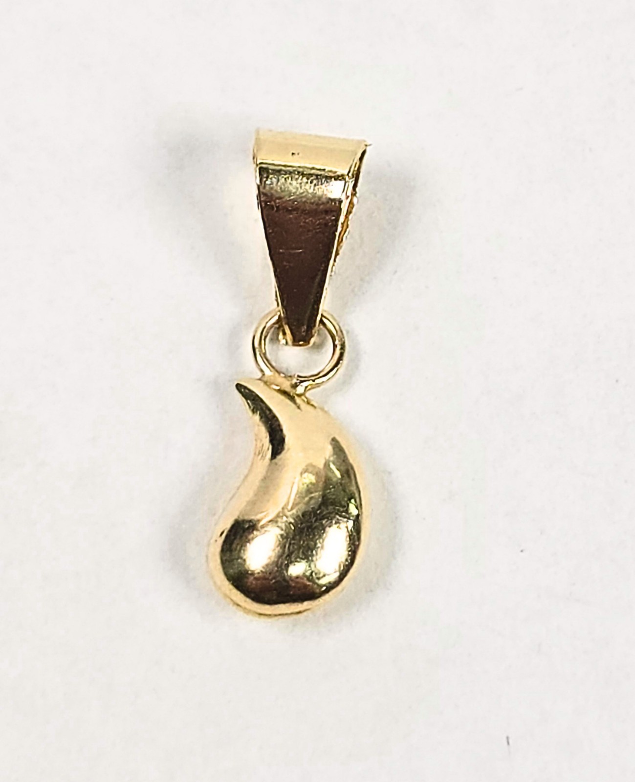 10K Gold Puffy Water Drop Pendant Charm Teardrop High Polish Minimalist 11.5mm