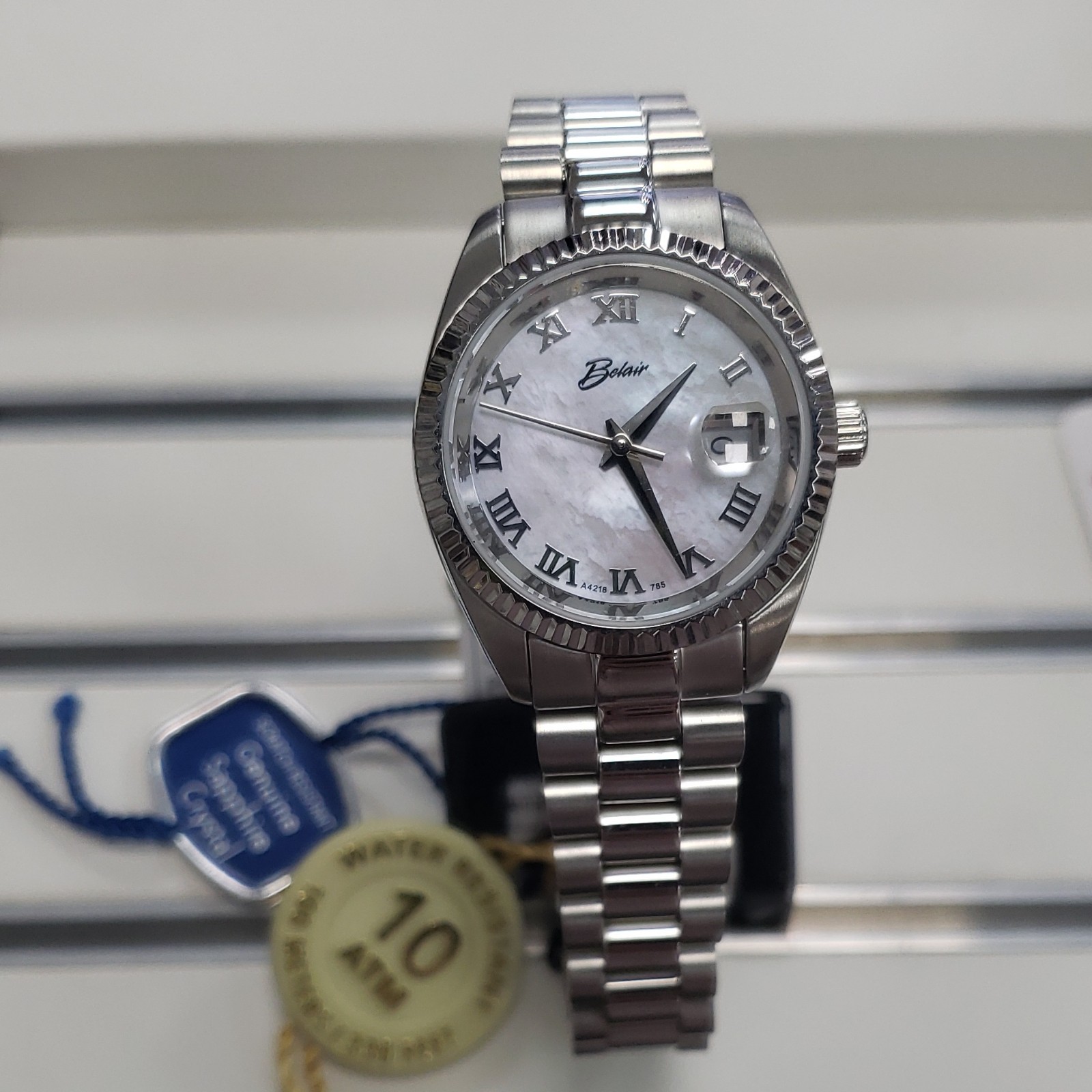 Belair Quartz Wristwatch Silver Stainless Bracelet White Roman Dial
