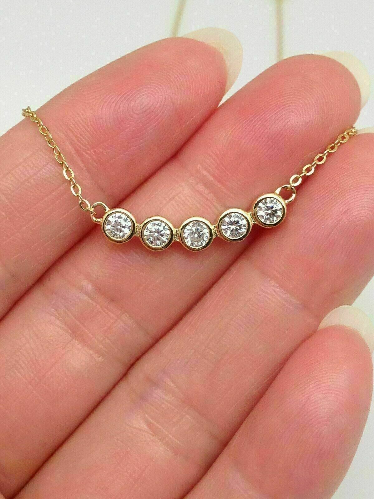 1.00 Ct Round Cut Moissanite Bezel Beauty Necklace 14k Yellow Gold Plated Silver