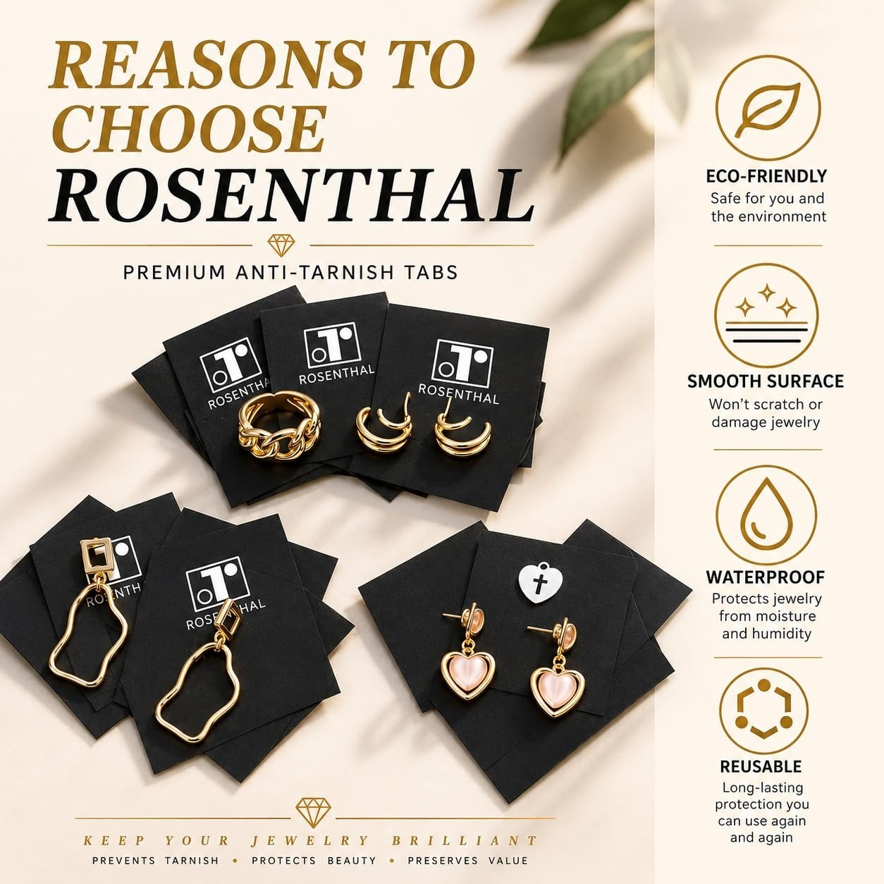 Rosenthal Collection Anti-Tarnish Strips for Jewelry Storage – 100 Tabs