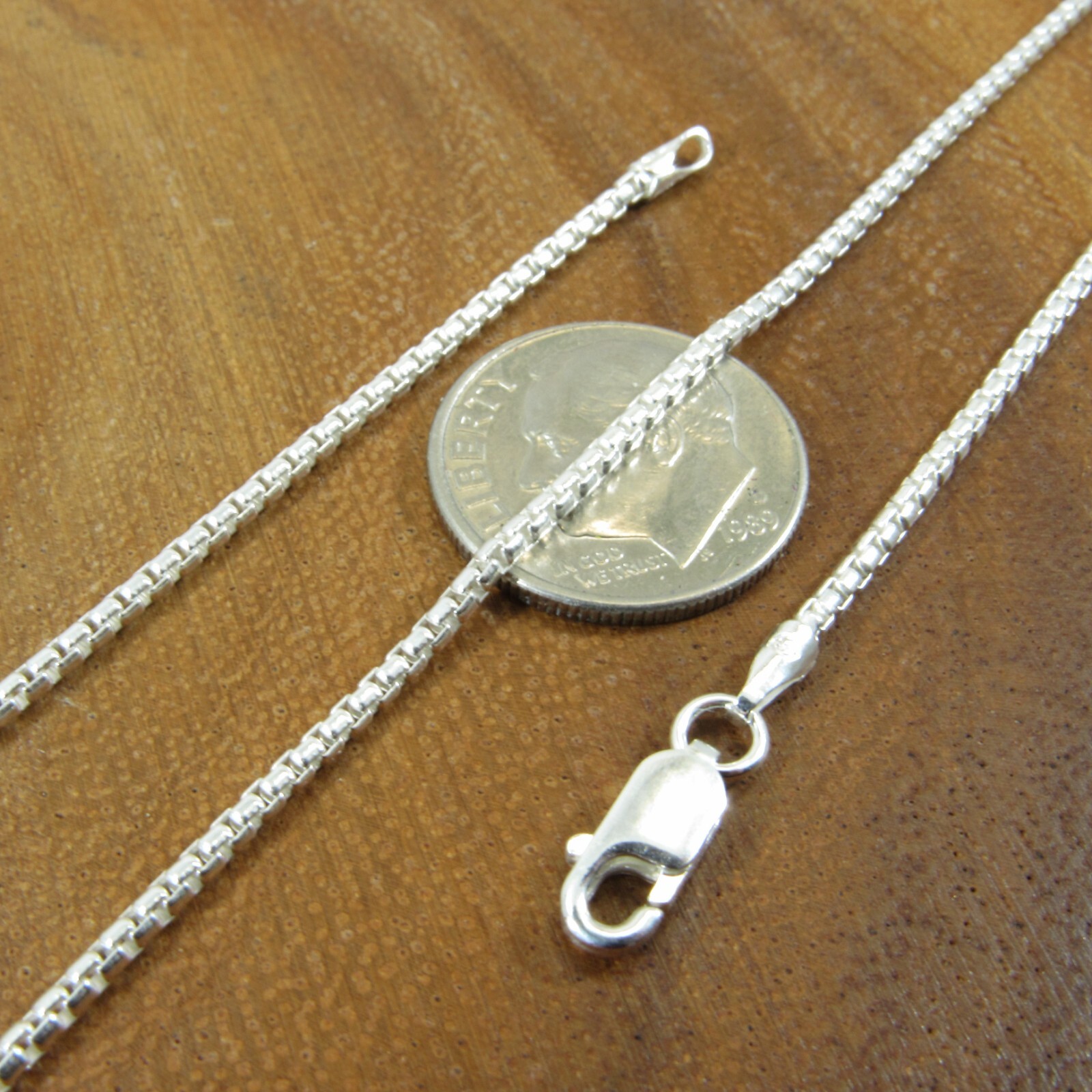 Solid 925 Sterling Silver Italian Unisex Round Box Chain Necklace, Made in Italy