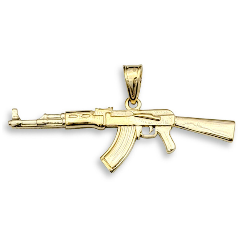 Solid 14K Yellow Gold AK-47 Pendant, Real Gold Gun Pendant AK47
