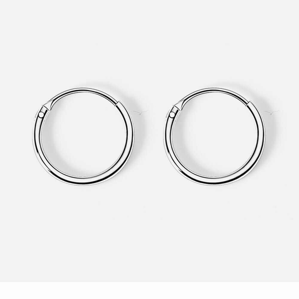 Classic Hoop Earrings Round Shaped Solid 925 Sterling Silver Women Men Jewelry
