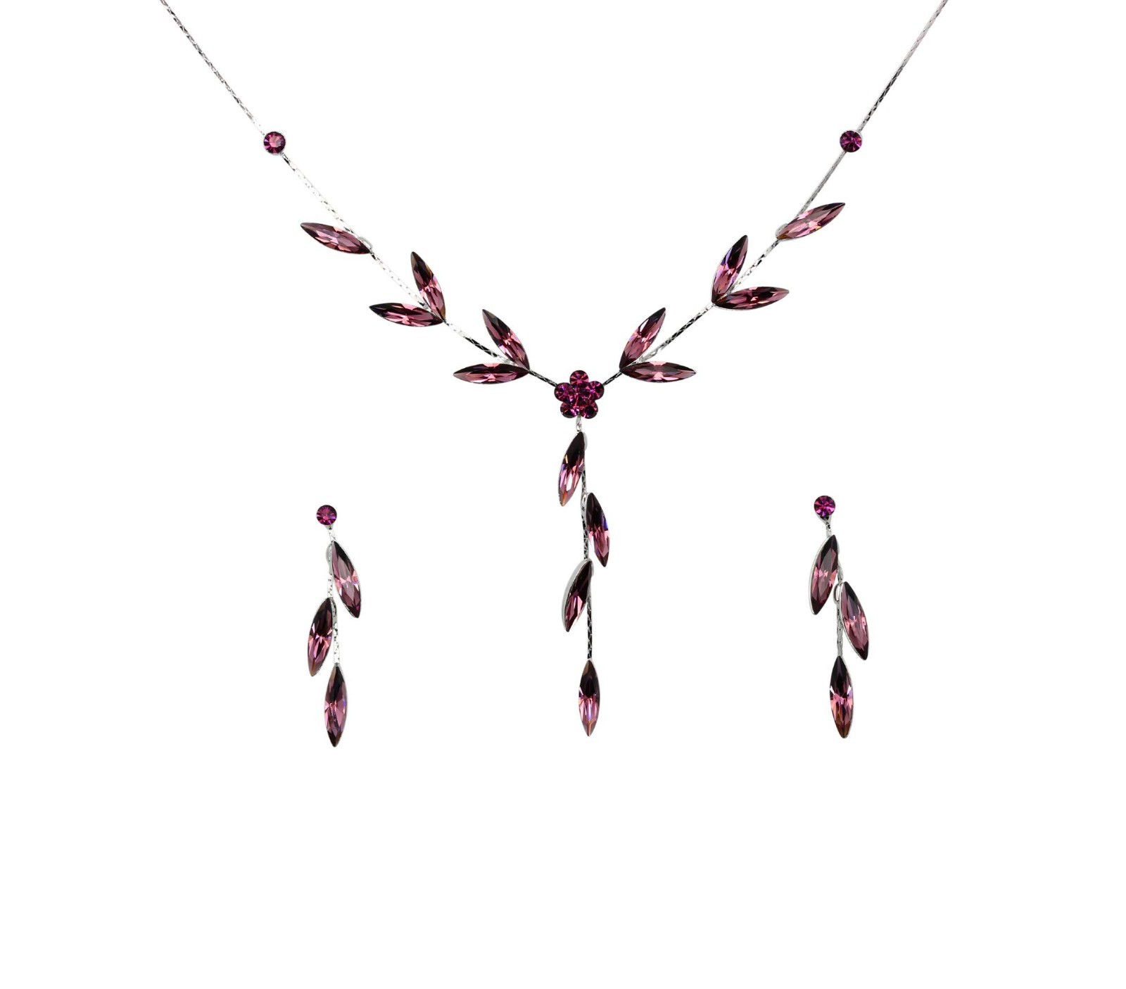 Stunning Rhinestone Floral Necklace & Earrings Set – Sparkling Jewelry Gift