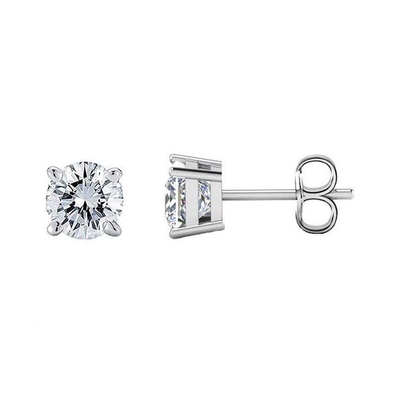1.00 Ctw Round VVS1 Diamond Solitaire Stud Bridal Earrings 14K White Gold Finish