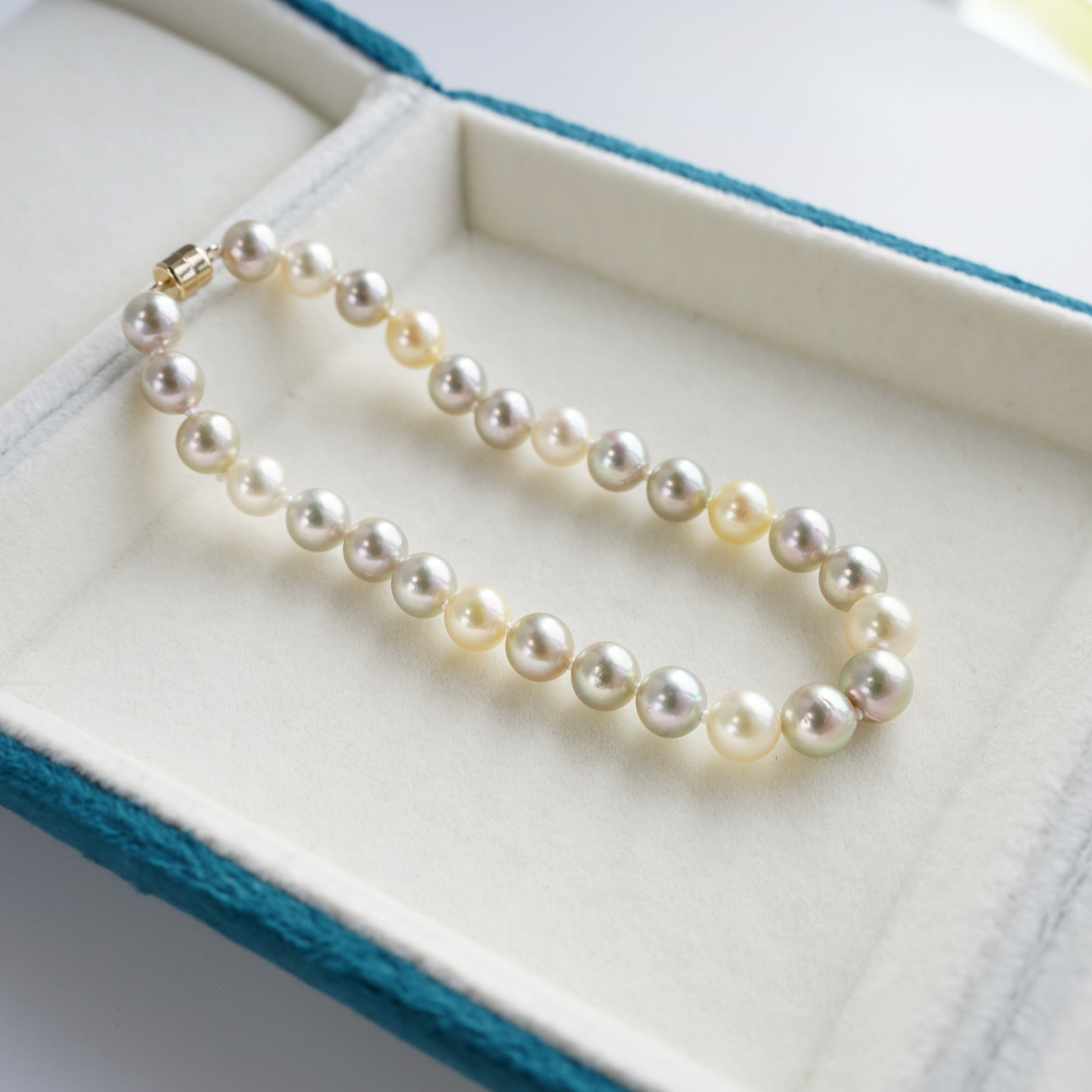 6-6.5mm Round Multicolor Japanese Akoya Pearl Bracelet 14k Magnetic Clasp,7.5″