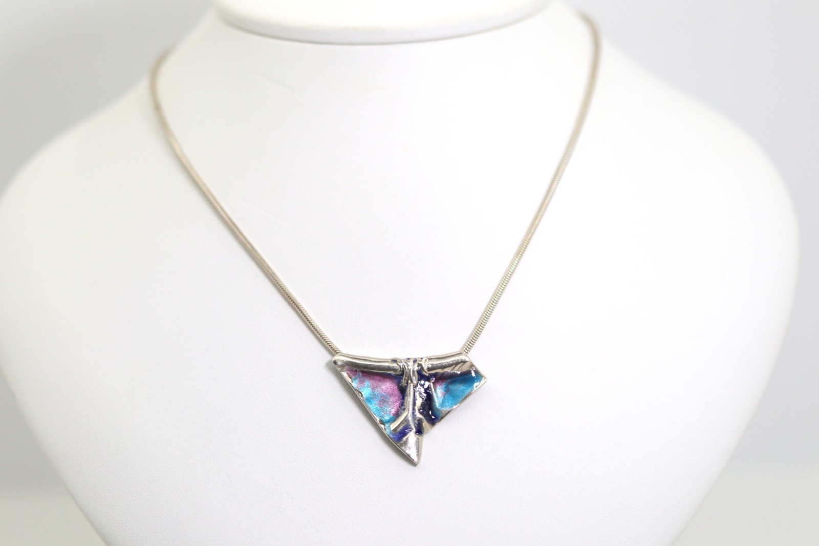 Sterling Silver 925 Necklace Snake Chain Anodised Abstract 1980, L: 38cm