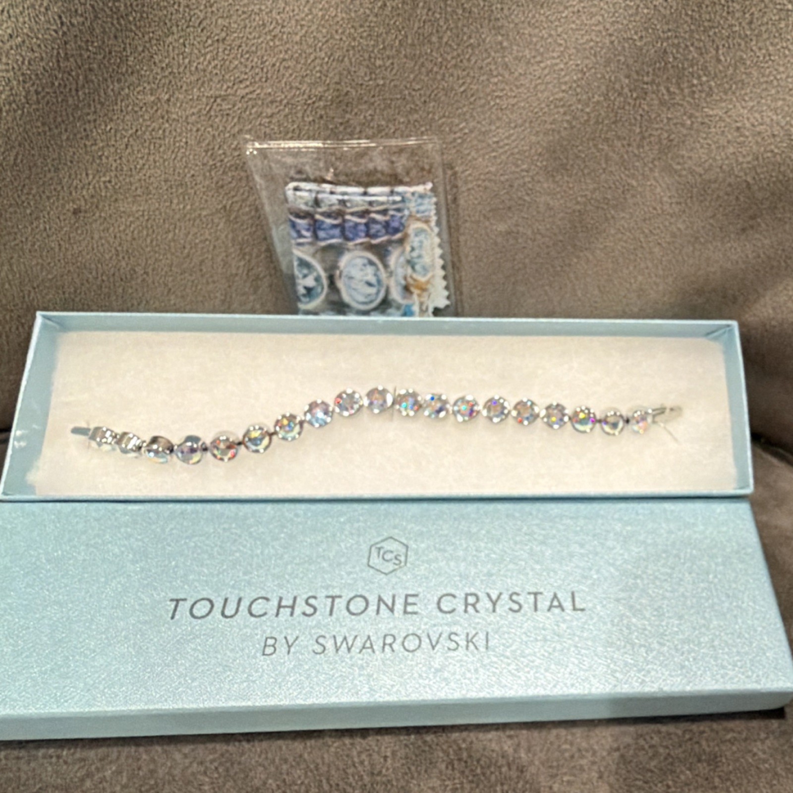Touchstone Crystal by Swarovski Tennis Bracelet Clear Round Crystal Silver Tone