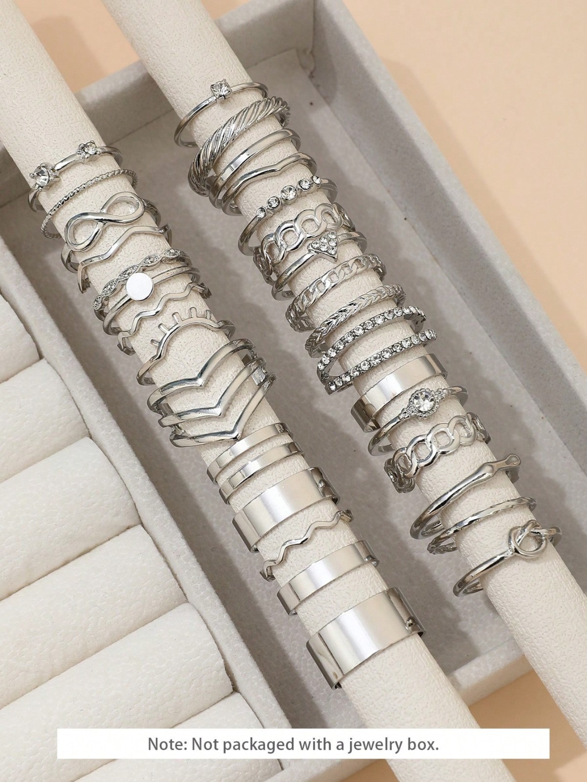30Pcs Silver Ring Set Women Boho Knuckle Midi Stacking Rings Rhinestone Jewelry