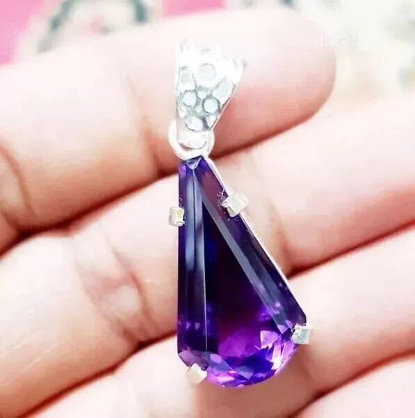 AA+ Natural Purple Fancy Amethyst Pendant 51 Ct+ Sterling 925 Silver SG Gemstone