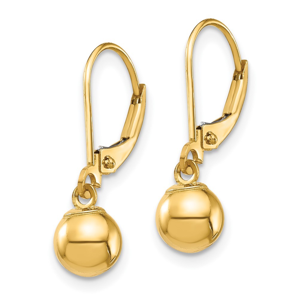 14k Yellow Gold Dangle 6mm Bead Leverback Earrings 0.65g for Mom