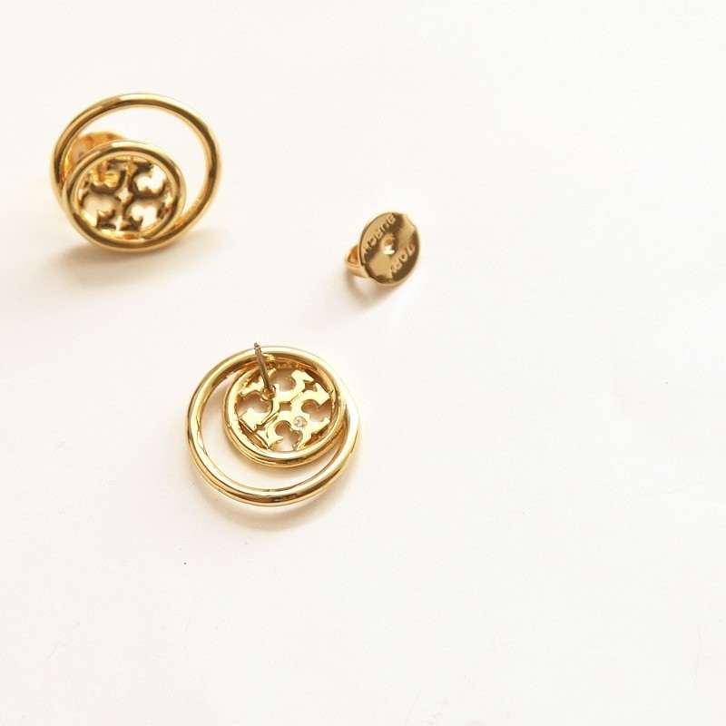 New Tory Golden Classic Double Circle Earring with Jewelry Pouch