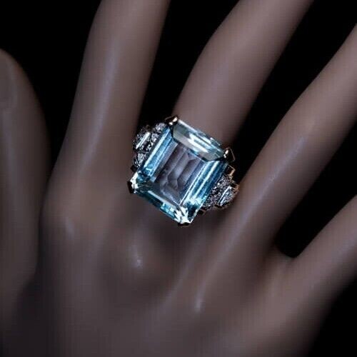 4Ct Simulated Aquamarine Authentic Vintage Style Proposal Ring 14K Gold Plated