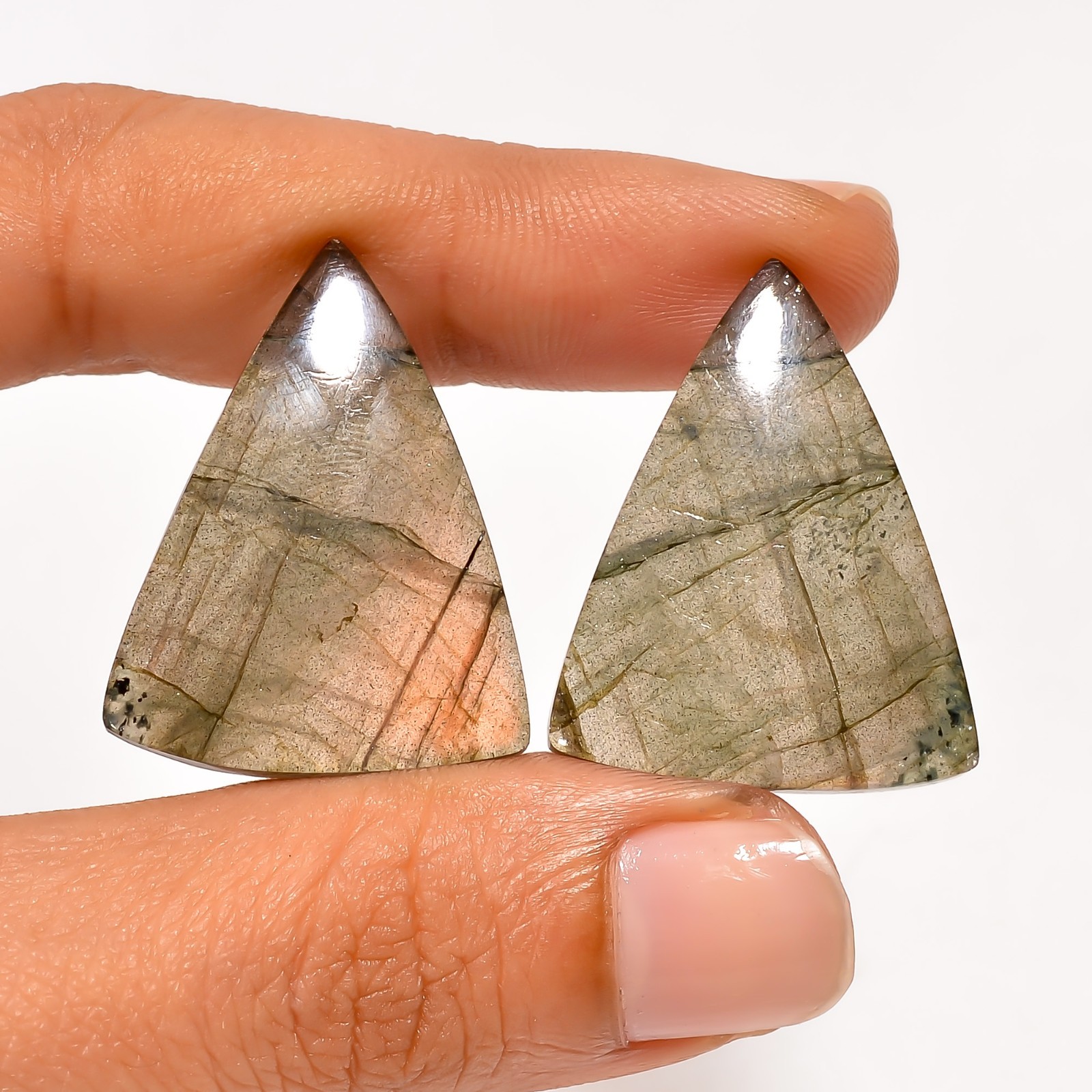 Natural Labradorite Gemstone Matching Pair 30x23mm Triangle Shape Earrings Stone