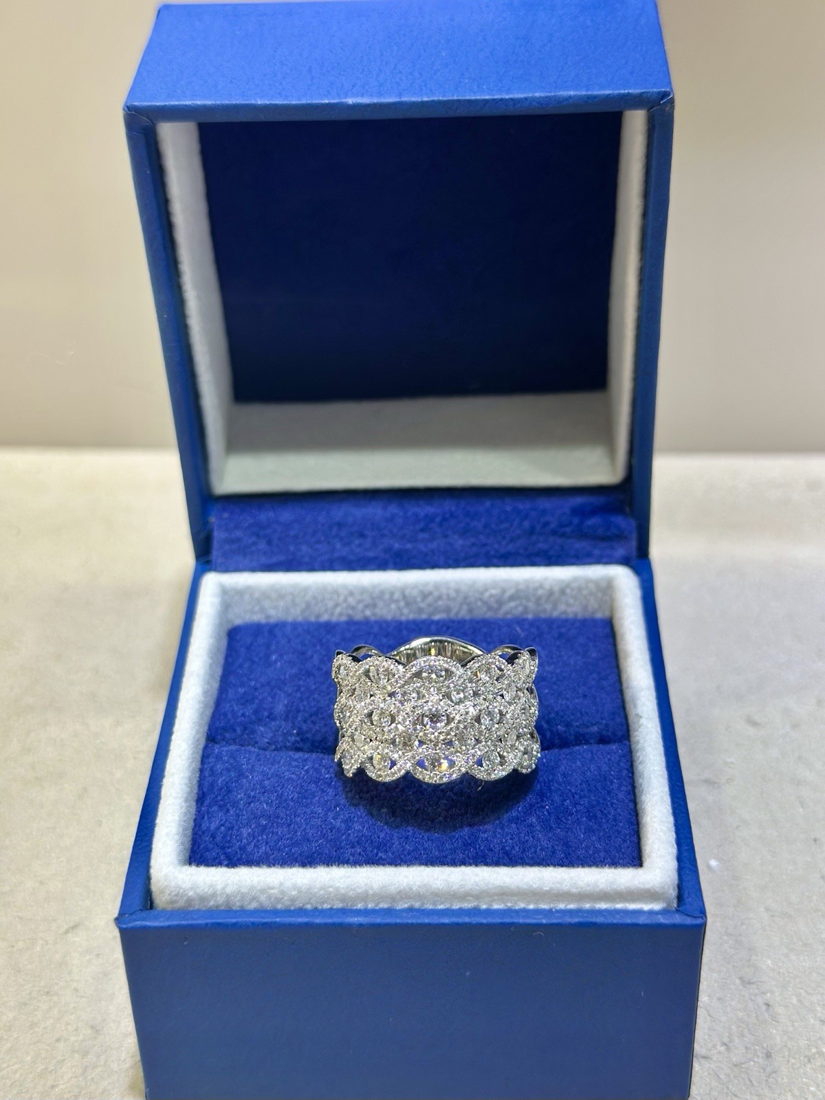 Wide Diamond Band Ring 18K White Gold Approx. 1.50 CTW